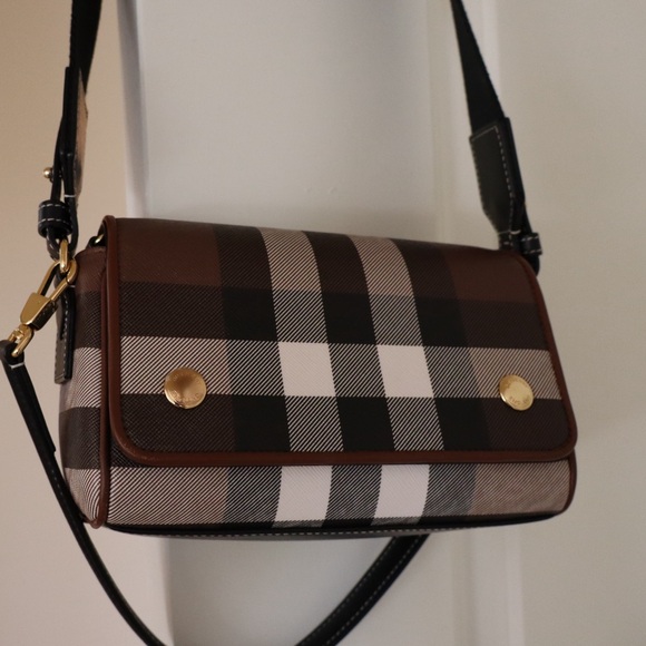Burberry Dorset Check Canvas Crossbody in Dark Birch with Straps - Picture 1 of 16